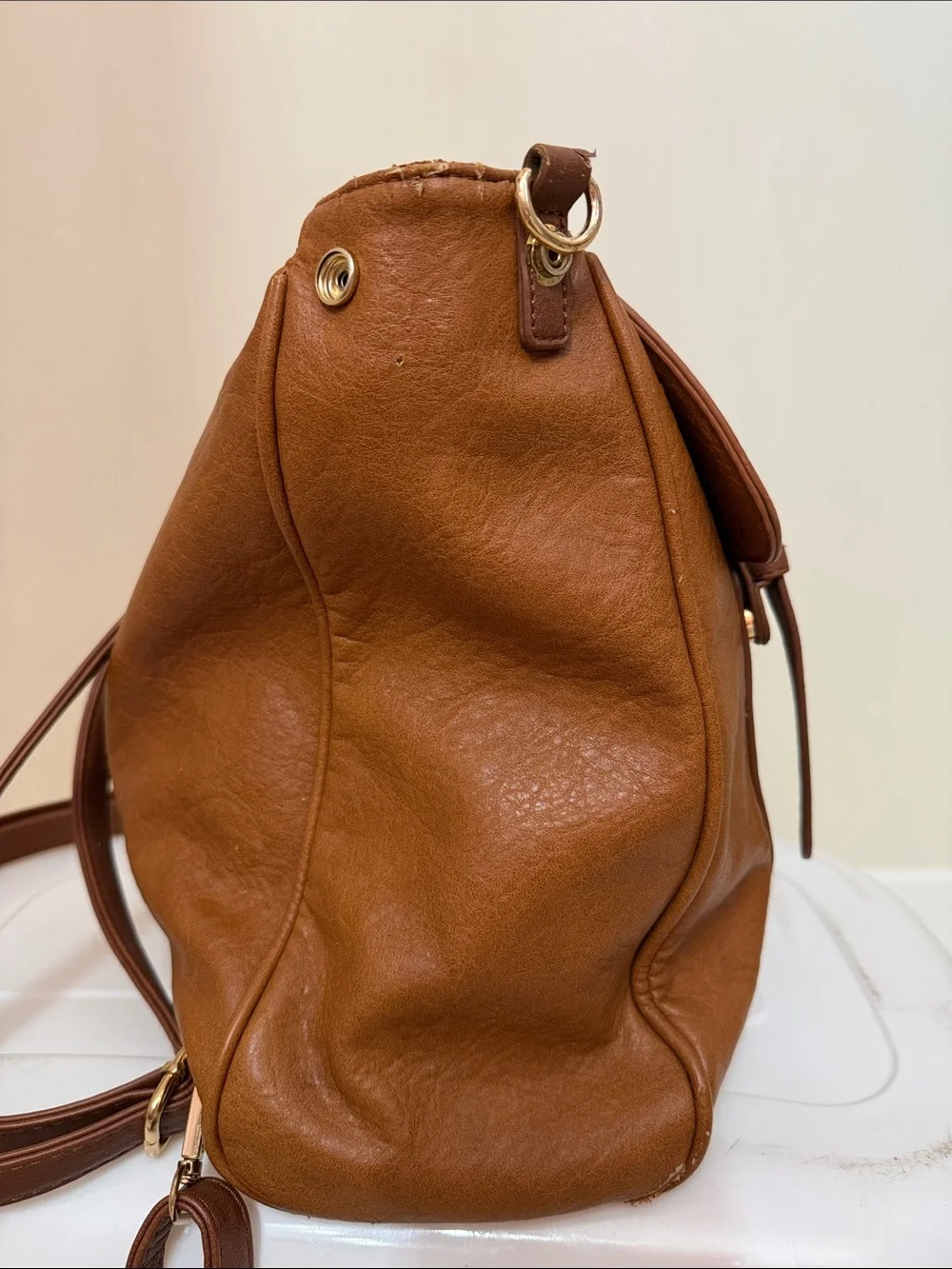 Classic Tan Faux Leather Satchel Handbag